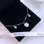 Lucky Four-Leaf Clover Crystal Heart Anklet – S925 Silver