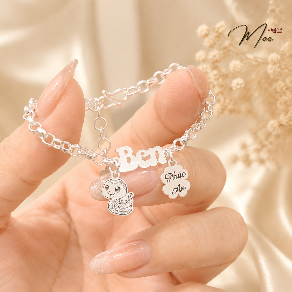 Round Tube Baby Bracelet – S999 Pure Silver | Custom Name Engraving