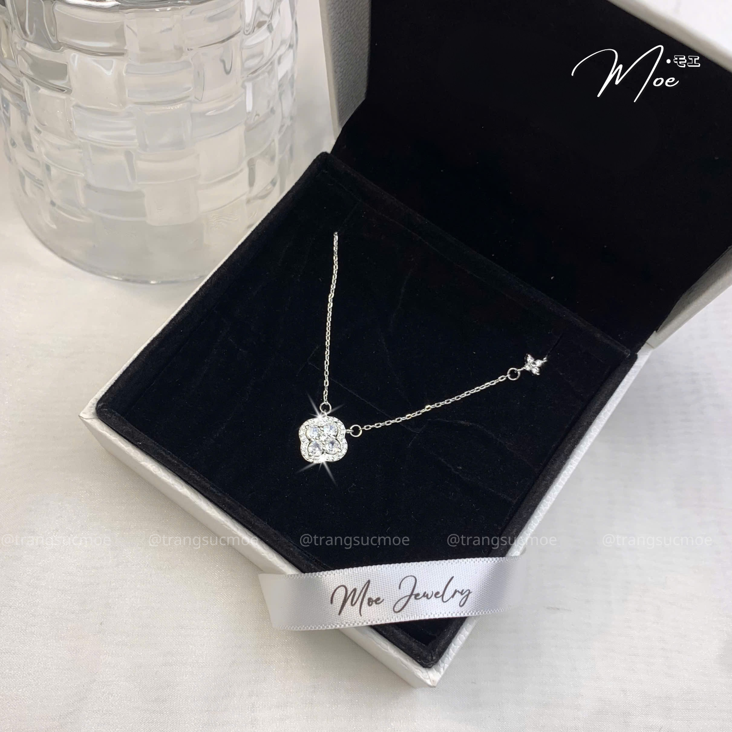 Lucky Four-Leaf Clover Crystal Necklace – S925 Silver with CZ Crystal