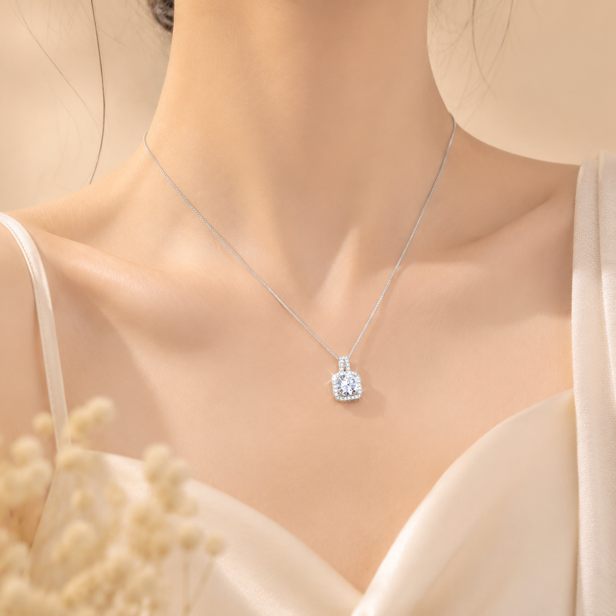 Luxury Square Solitaire Crystal Necklace – S925 Silver with Premium CZ Crystal