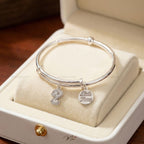 Adjustable Baby Bangle – Bead Detail with Zodiac Charm & Name Tag | S999 Silver