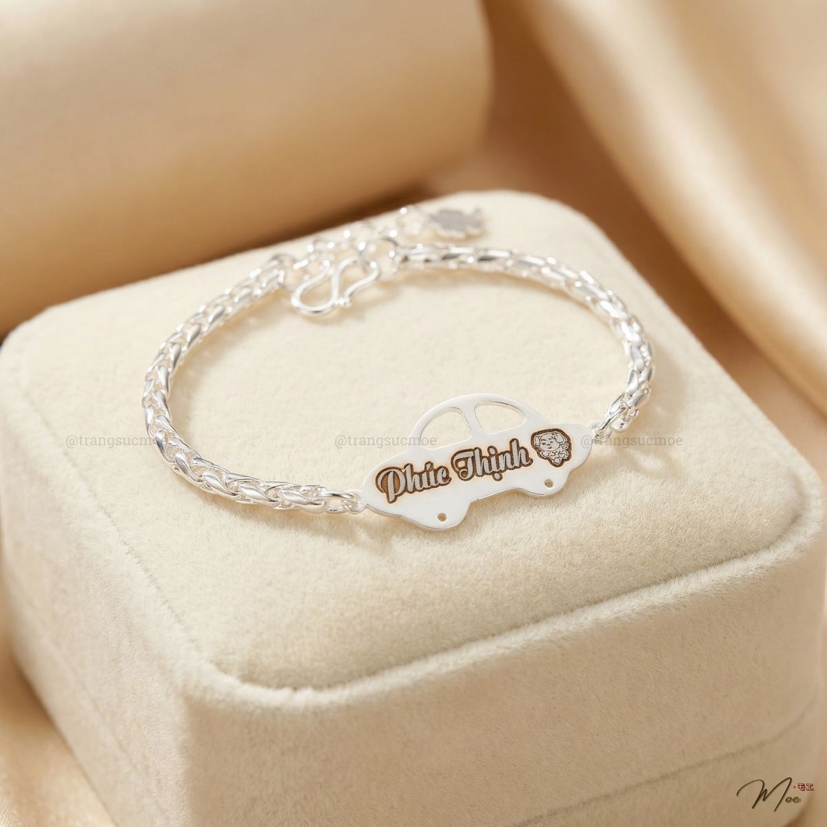 Dragon Scale Baby Bracelet with Car Pendant – S999 Silver | Personalized Engraving