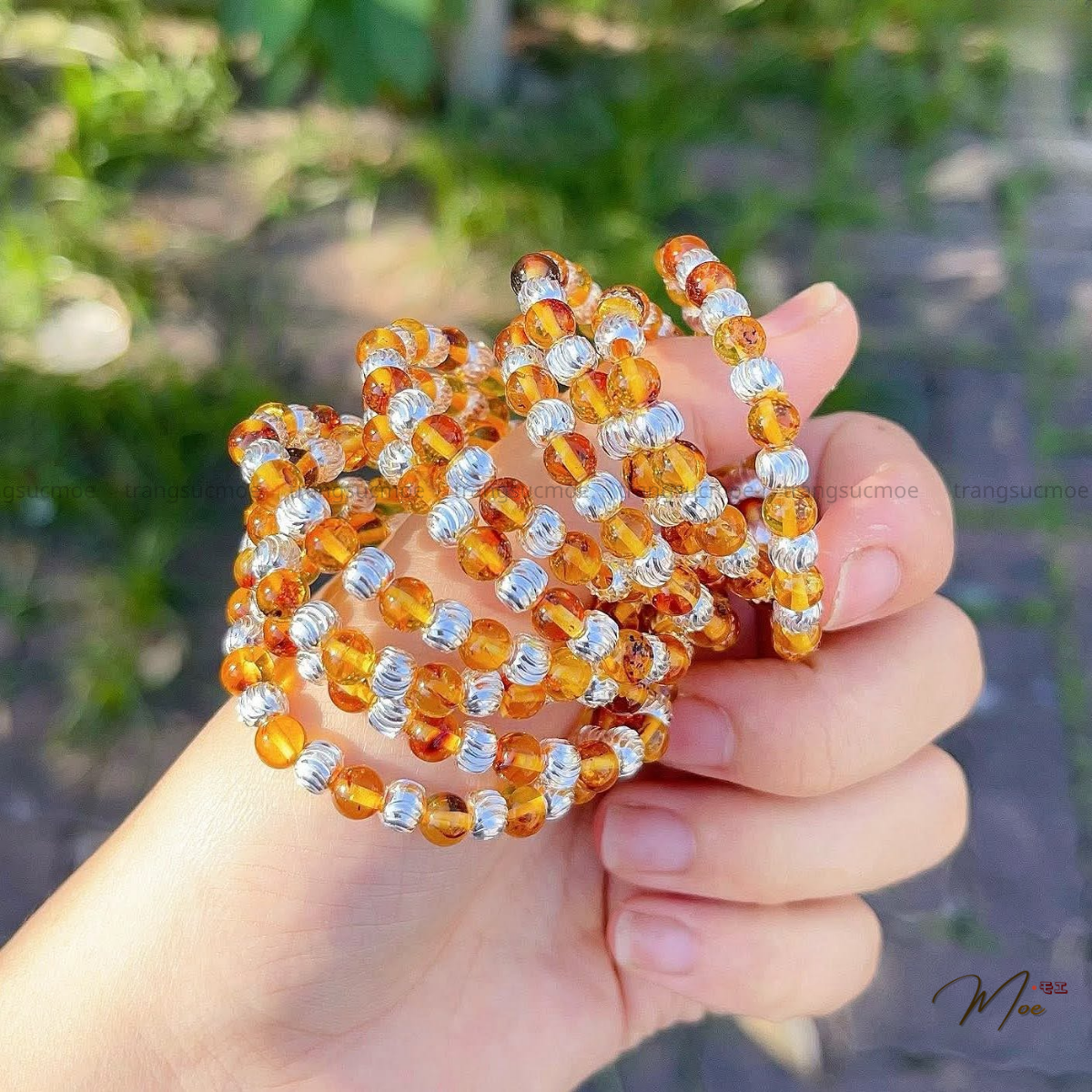 Amber Bracelet with Sterling Silver Charm
