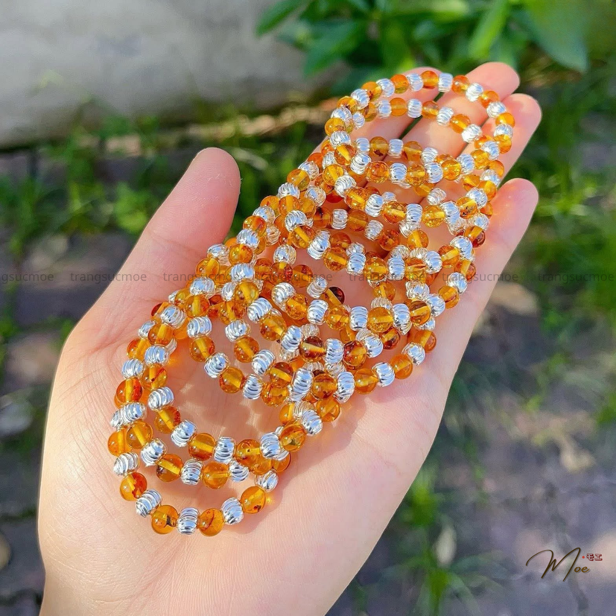 Amber Bracelet with Sterling Silver Charm