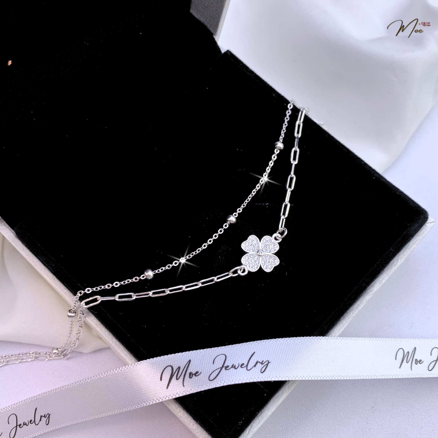 Double Four-Leaf Clover Anklet – S925 Silver