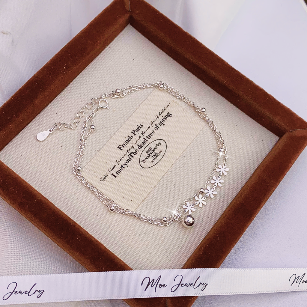 Double Spring Blossom & Sweet Bell Anklet – S925 Silver