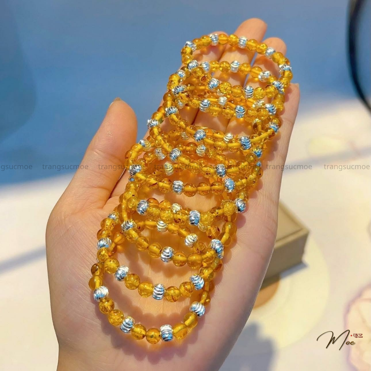 Amber Bracelet with Sterling Silver Charm