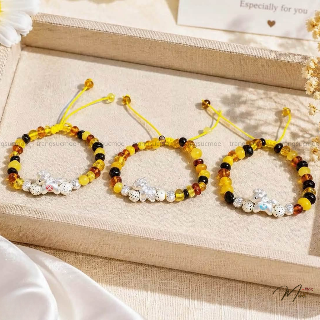 Amber Bracelet with Sterling Silver Charm