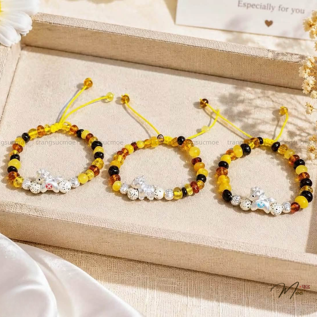 Amber Bracelet with Sterling Silver Charm