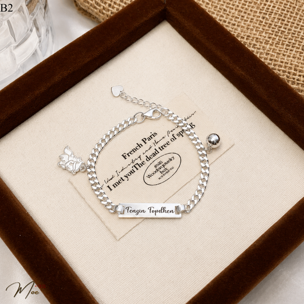 Square Bar Baby Bracelet with Custom Name Engraving & Mix Charms – S999 Pure Silver