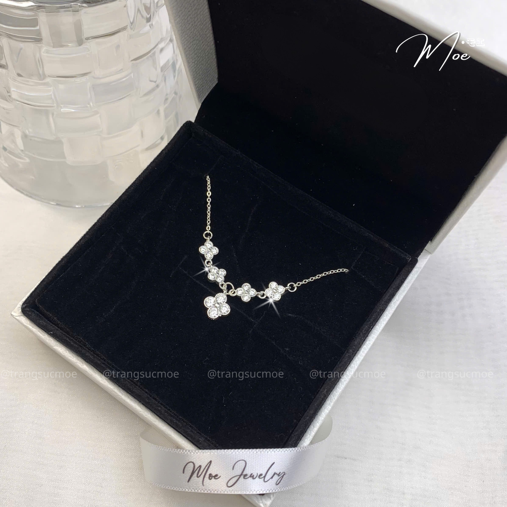 Lucky Five Four-Leaf Clover Crystal Necklace – S925 Silver with CZ Crystal