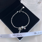Pink Heart Pearl Bow Bracelet – S925 Silver