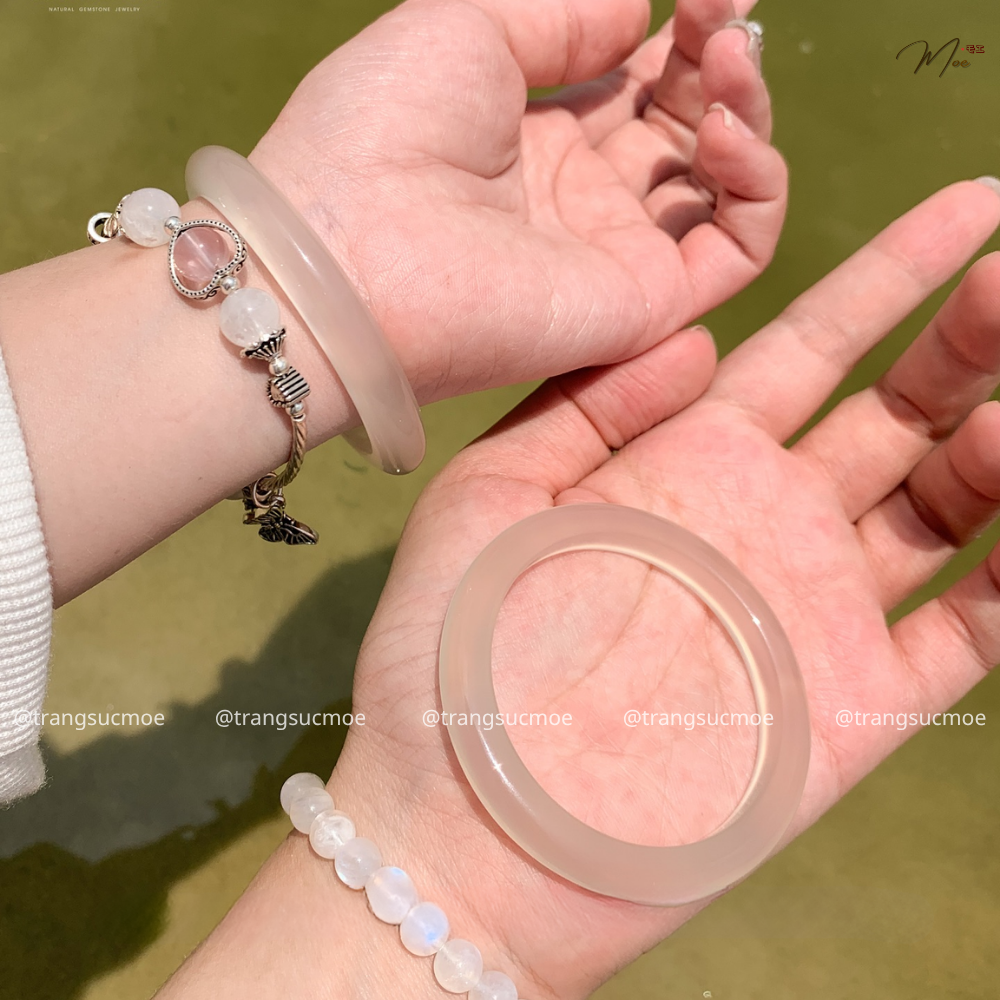 Natural White Moon Agate Wide Bracelet