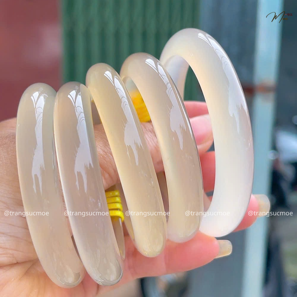 Natural White Moon Agate Wide Bracelet