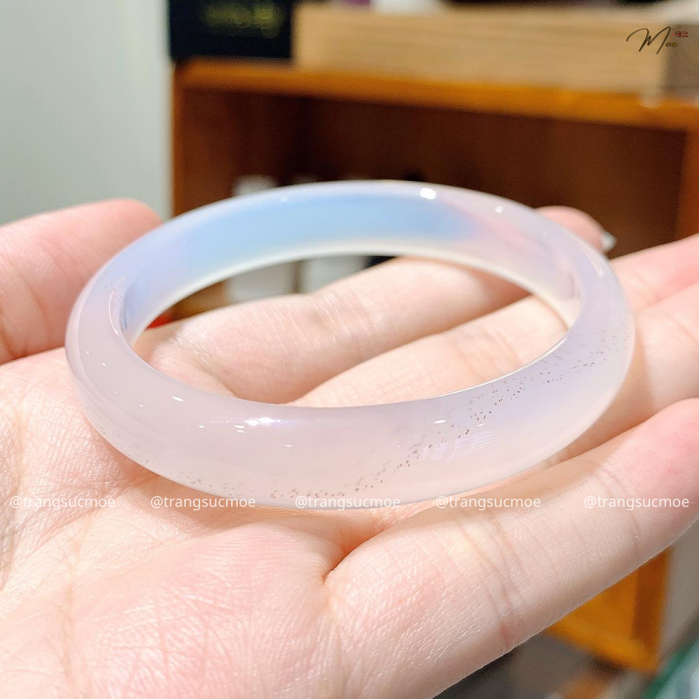 Natural White Moon Agate Wide Bracelet