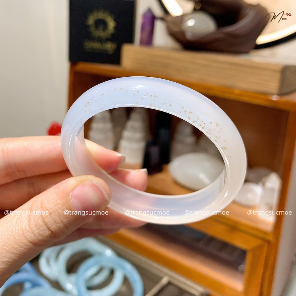 Natural White Moon Agate Wide Bracelet