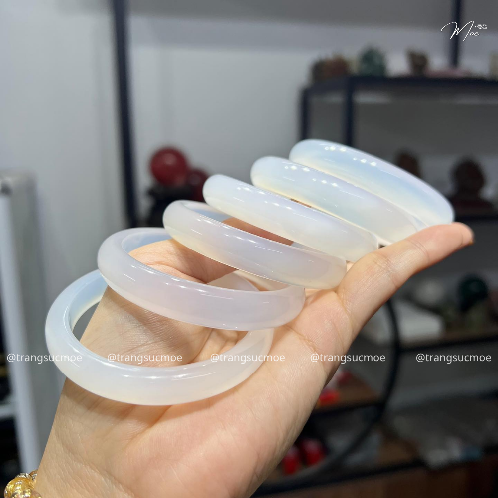Natural White Moon Agate Wide Bracelet