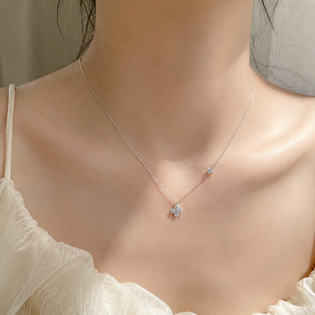 Minimalist Crystal Daisy Necklace – S925 Silver with CZ Crystal