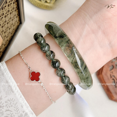Vòng tay rộng thạch anh tóc xanh