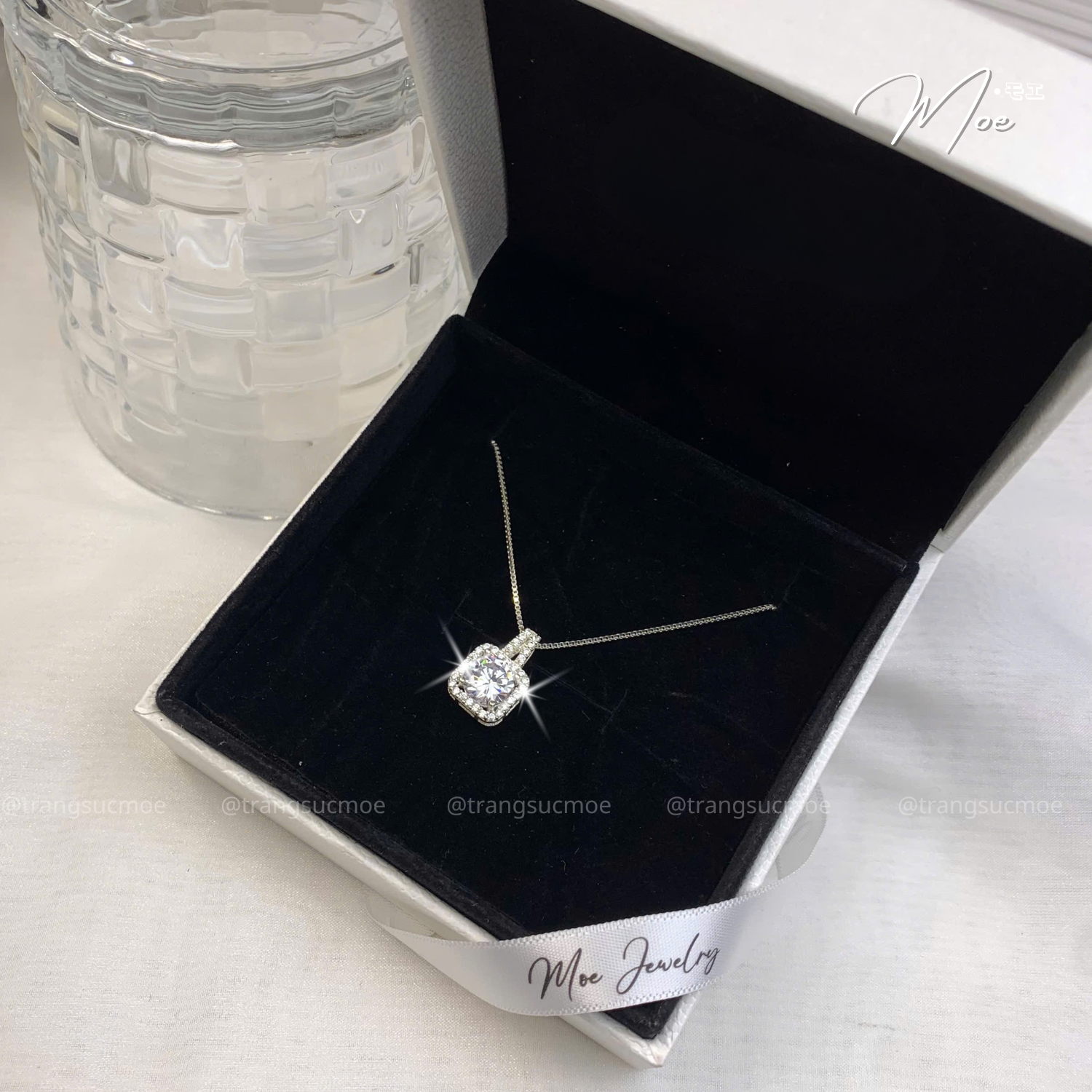 Luxury Square Solitaire Crystal Necklace – S925 Silver with Premium CZ Crystal