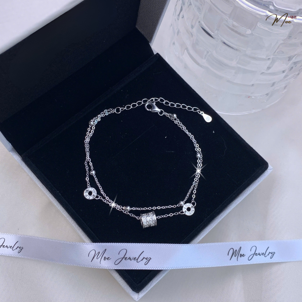 Luxury Double-Layer Stone Pillar Bangle Bracelet – S925 Silver