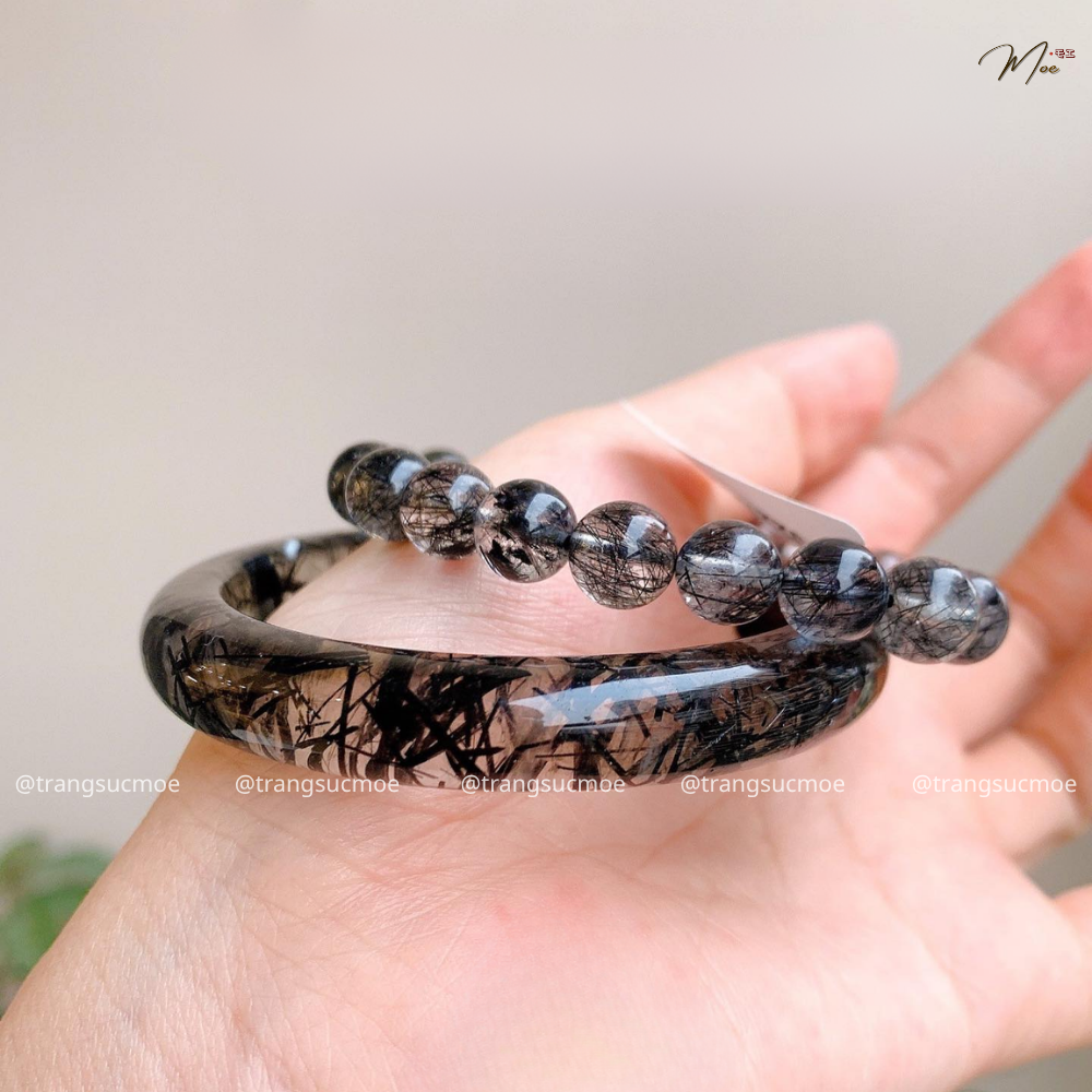 Black Rutilated Quartz Wide Bracelet