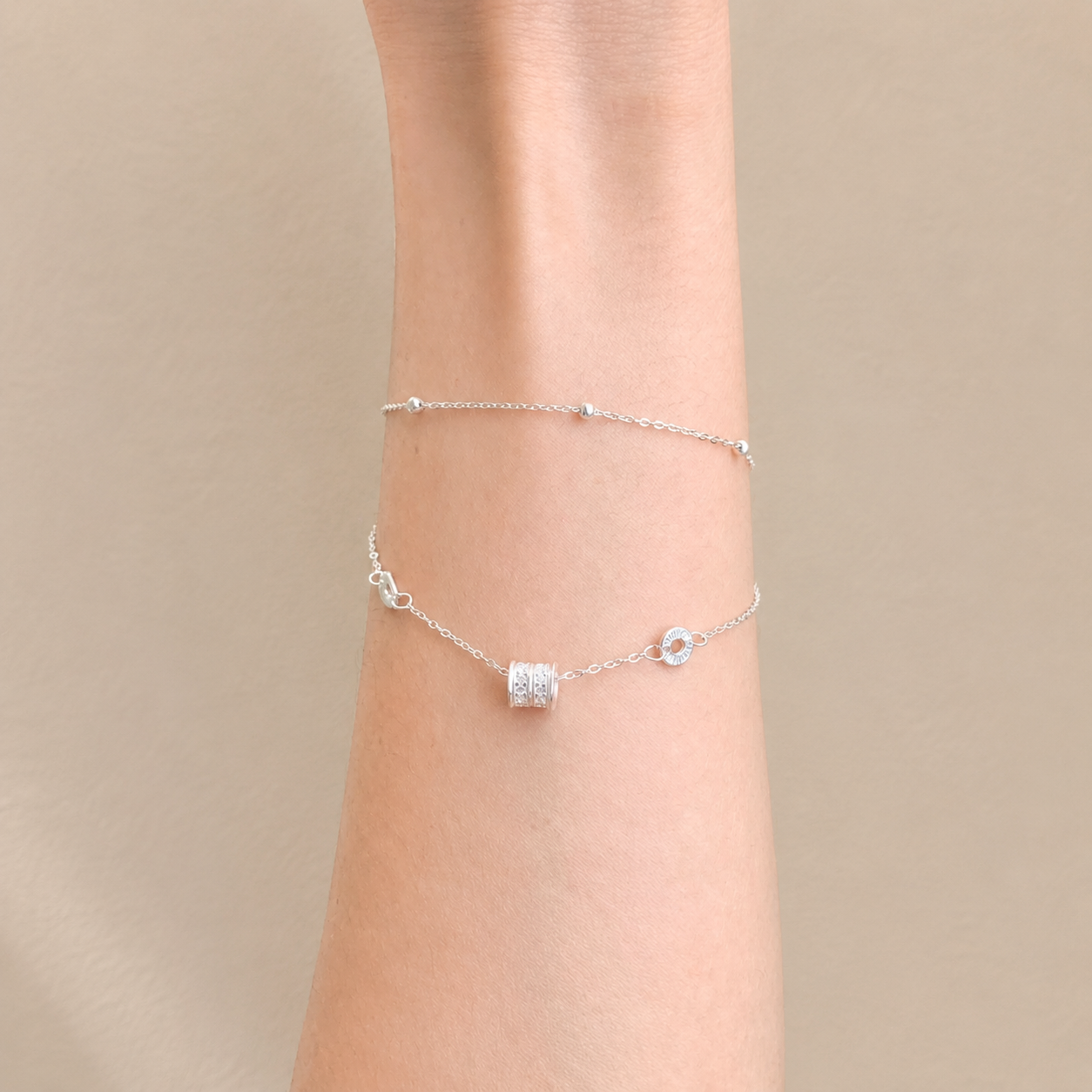 Luxury Double-Layer Stone Pillar Bangle Bracelet – S925 Silver