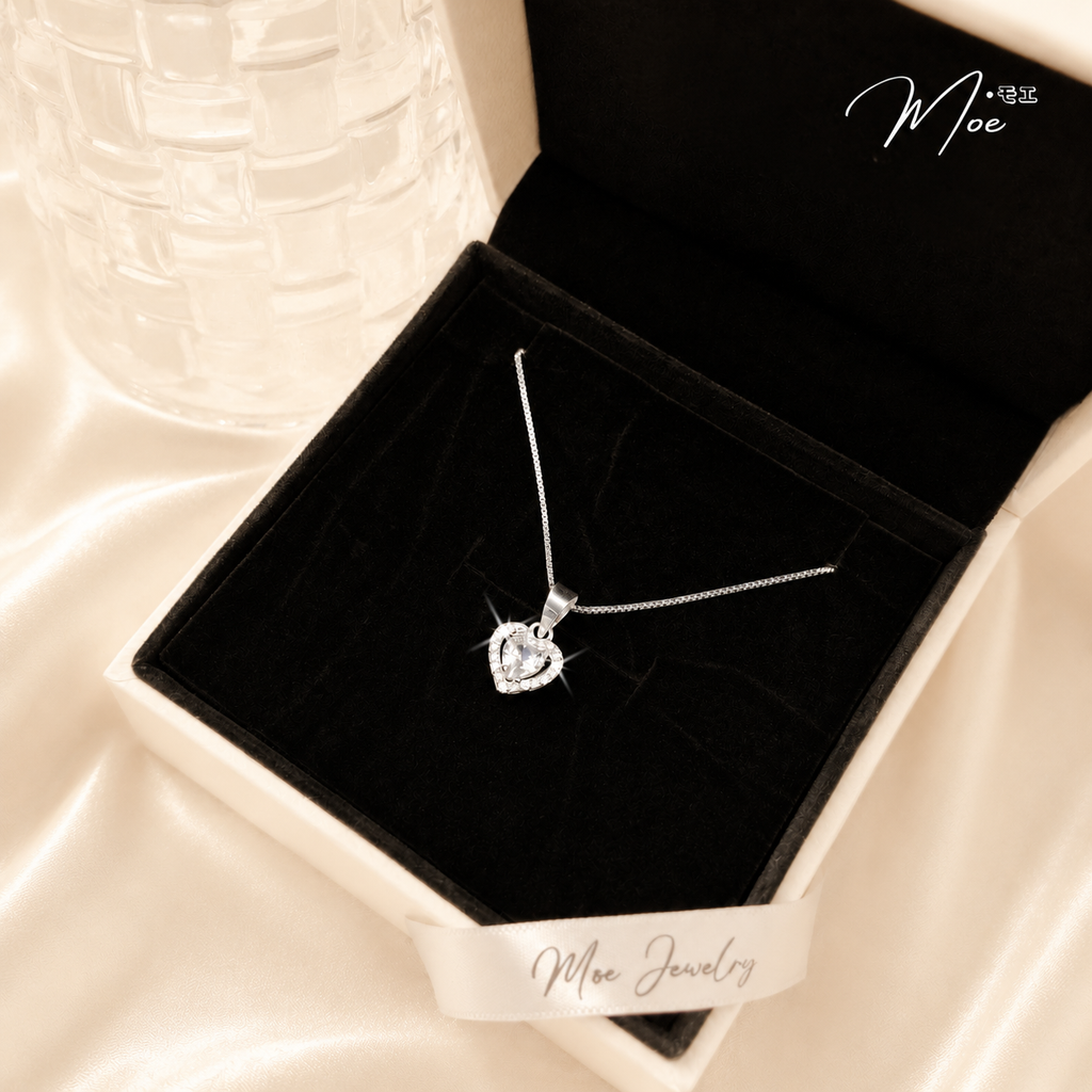 Crystal Heart Silver Necklace – S925 Silver with CZ Crystal
