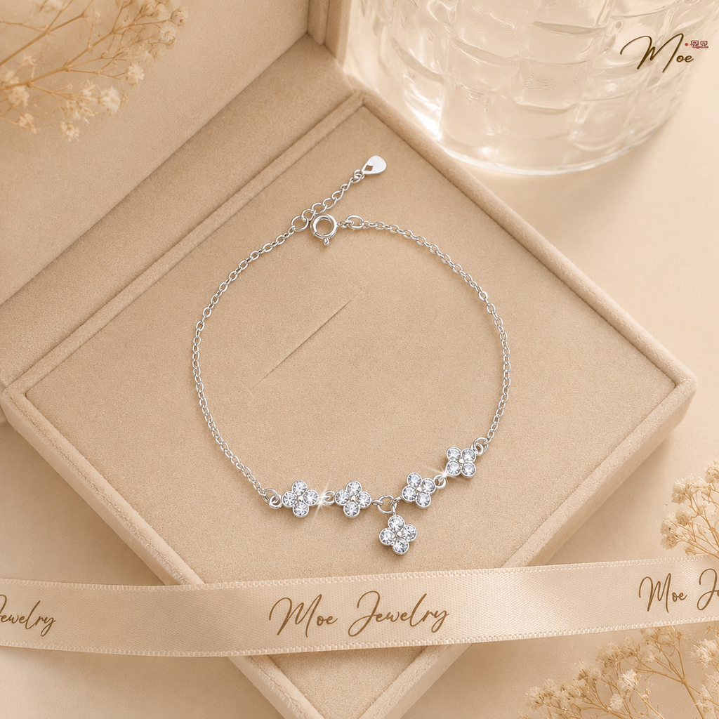 Delicate Four-Petal Flower Bracelet – S925 Silver