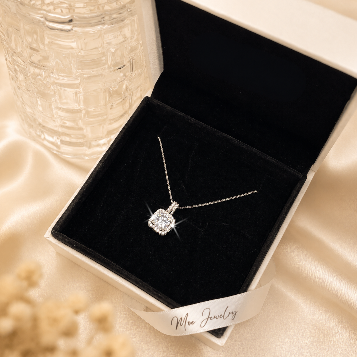 Luxury Square Solitaire Crystal Necklace – S925 Silver with Premium CZ Crystal
