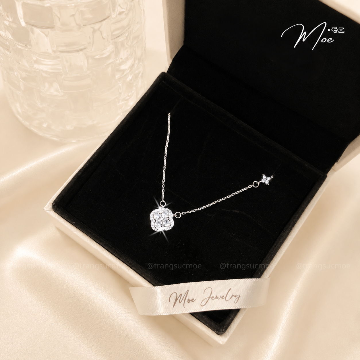 Lucky Four-Leaf Clover Crystal Necklace – S925 Silver with CZ Crystal