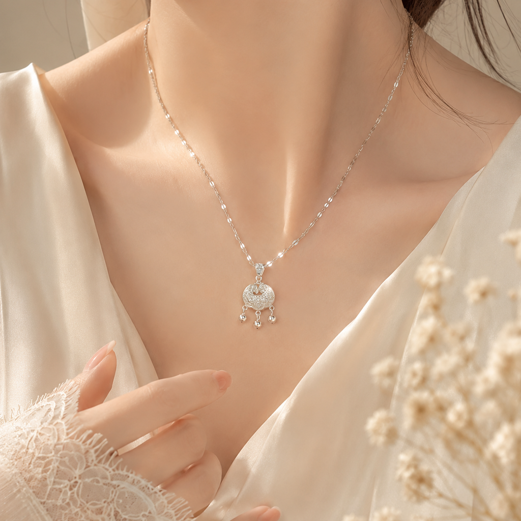 Peace & Longevity Plaque Silver Necklace – S999 Pure Silver