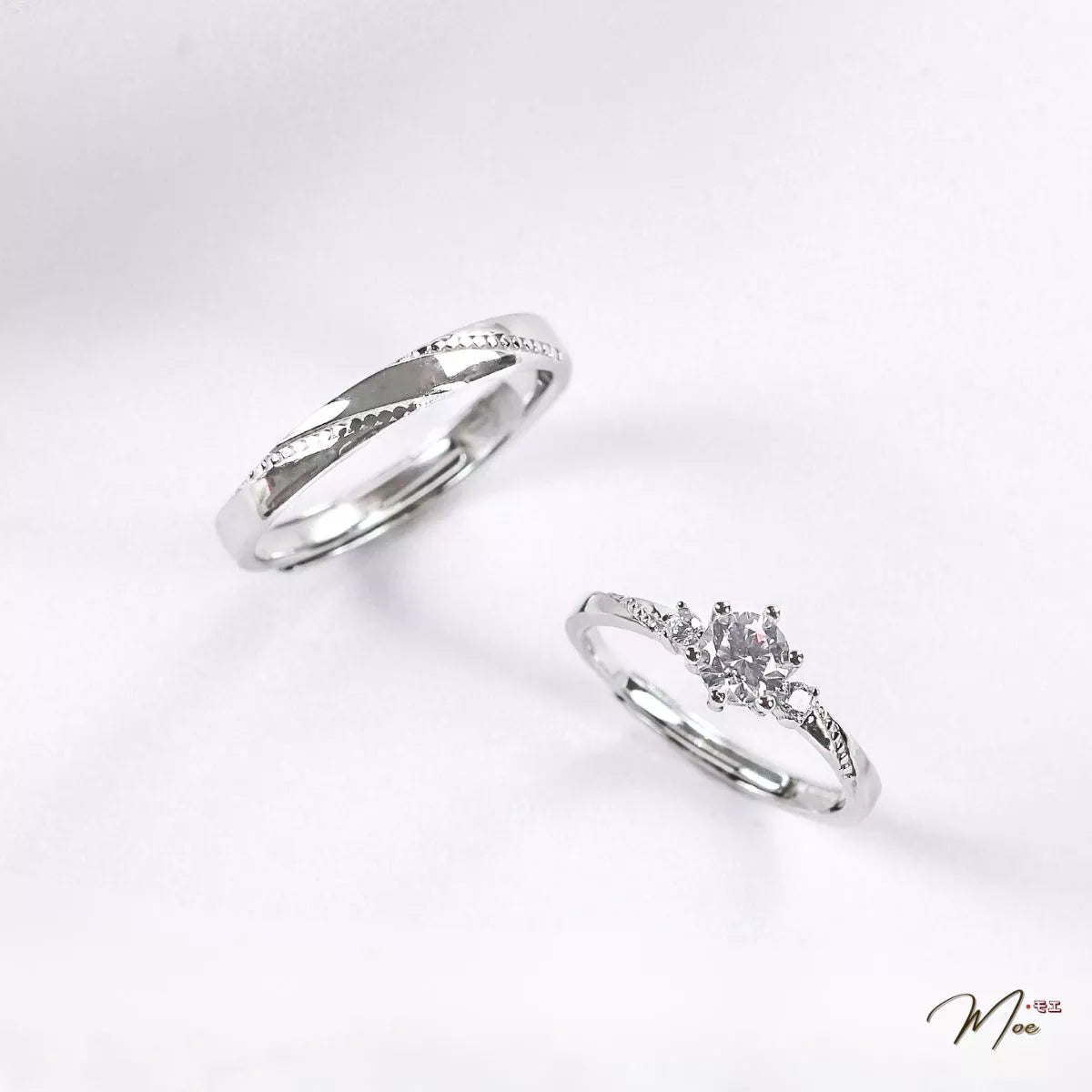 Crystal Stone Striped Couple Ring