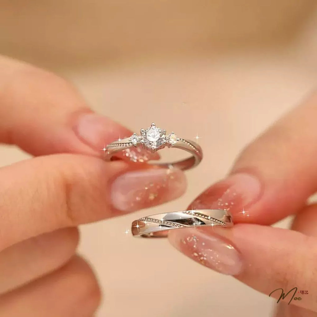 Crystal Stone Striped Couple Ring