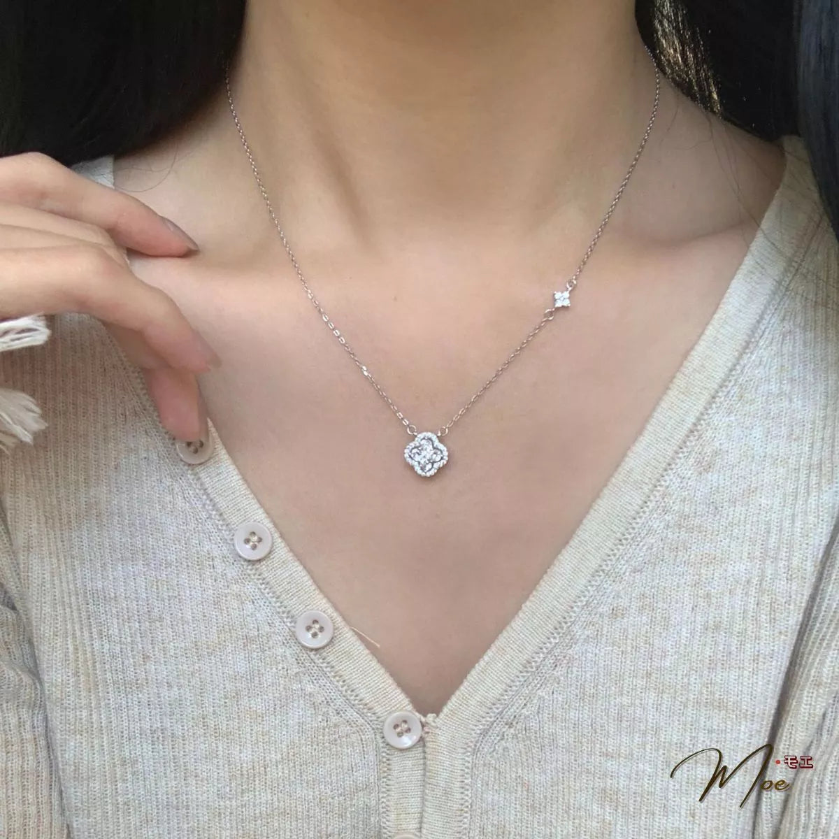 Lucky Four-Leaf Clover Crystal Necklace – S925 Silver with CZ Crystal
