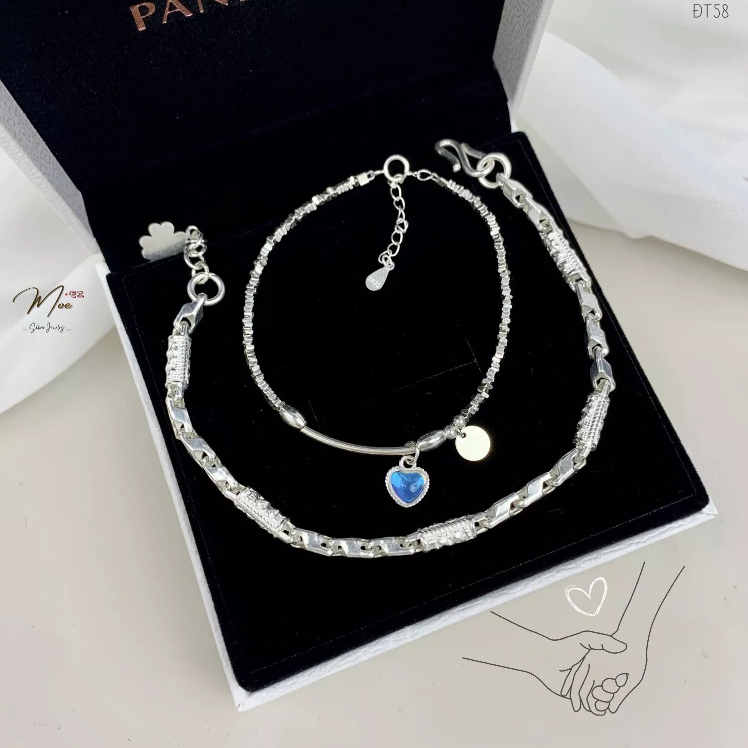 Moonstone Heart Tube Couple Bracelet