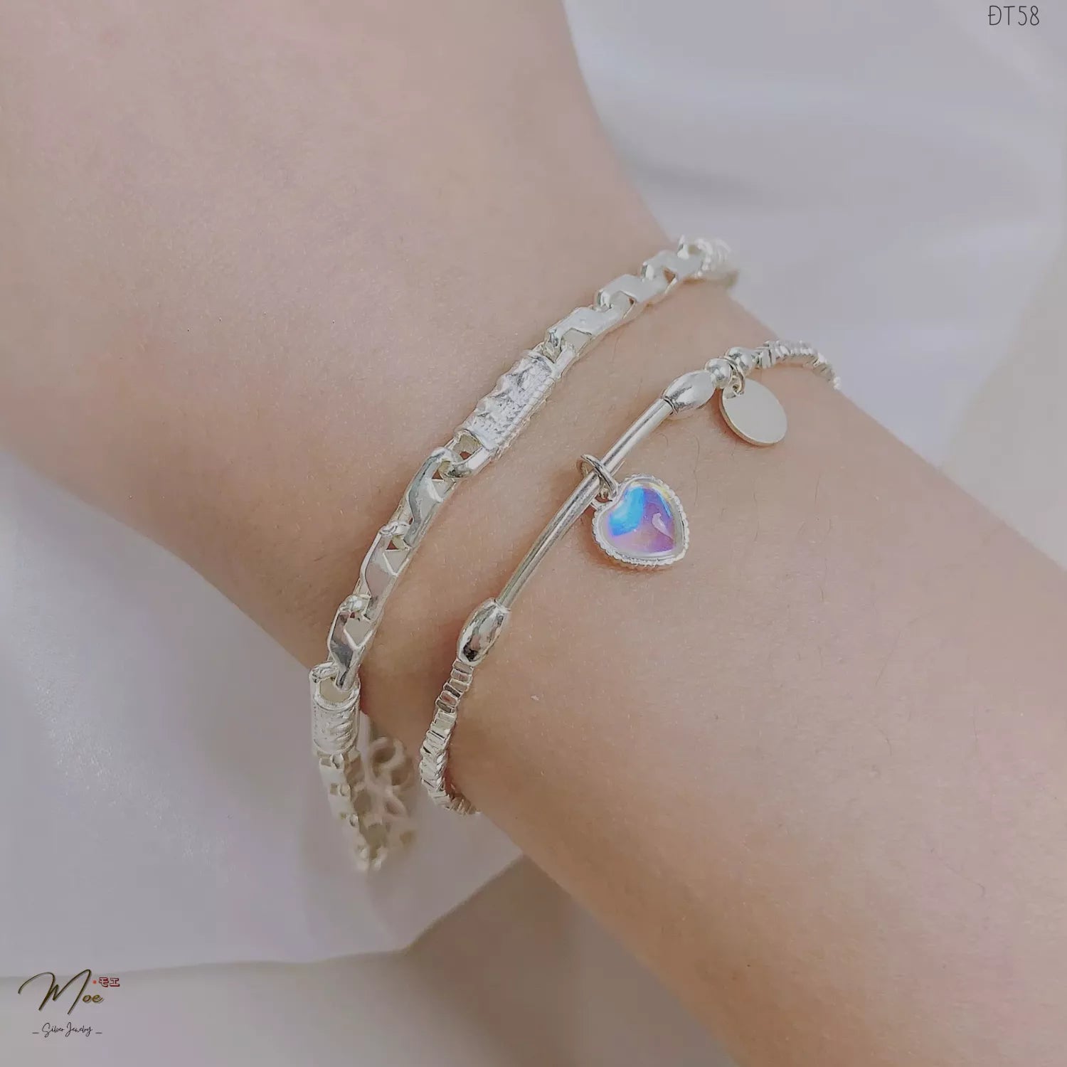 Moonstone Heart Tube Couple Bracelet