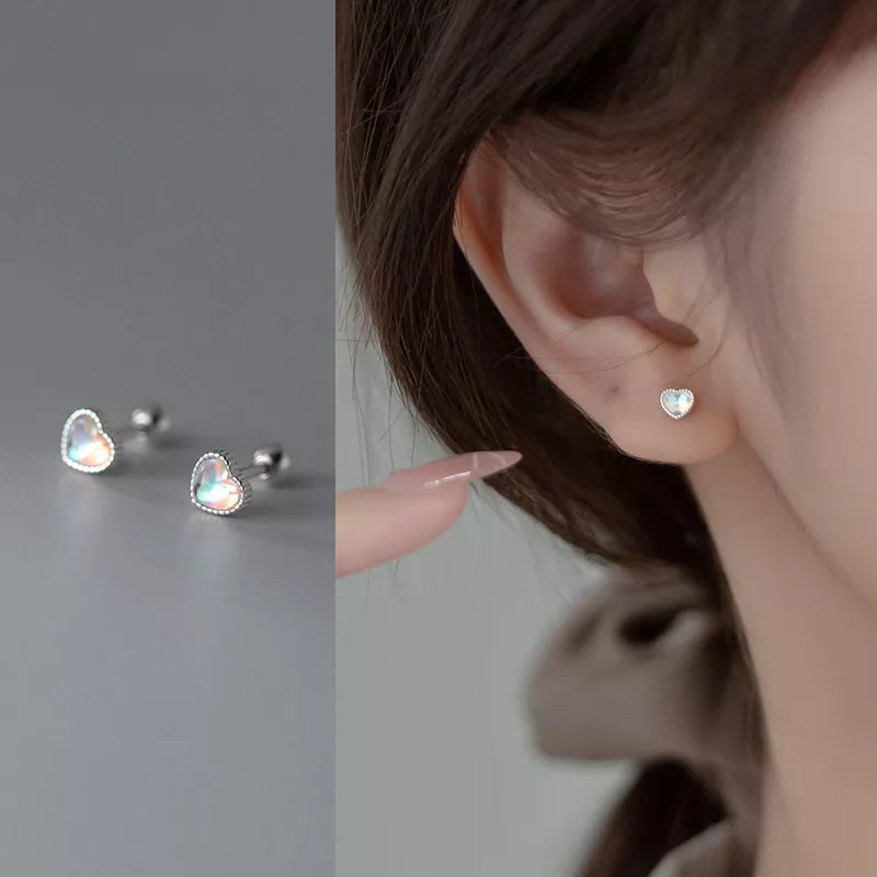 Moonstone Heart Earrings – S925 Silver