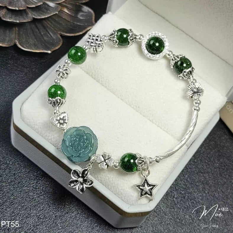 Lapis Lazuli Lotus Flower & Jade Mix Bracelet