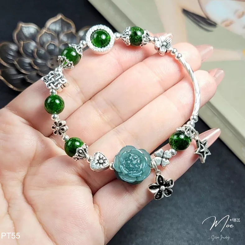 Lapis Lazuli Lotus Flower & Jade Mix Bracelet