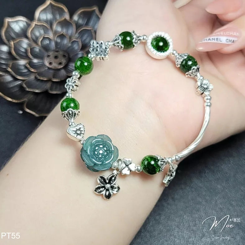 Lapis Lazuli Lotus Flower & Jade Mix Bracelet