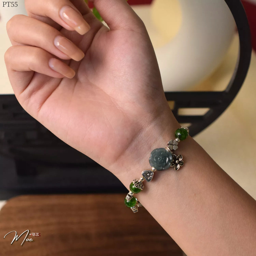 Lapis Lazuli Lotus Flower & Jade Mix Bracelet