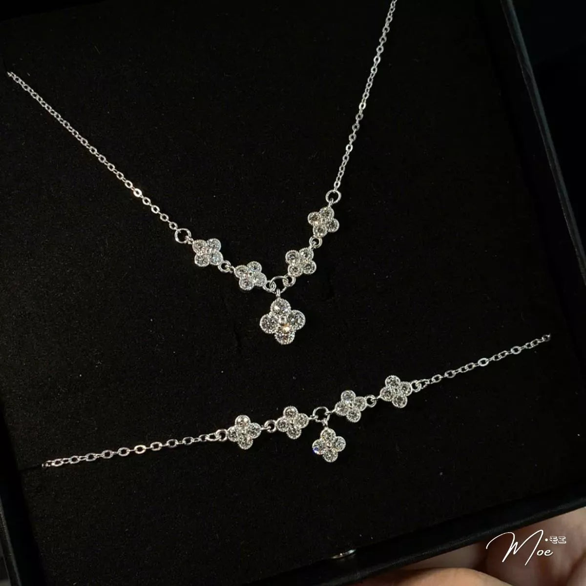 Delicate Four-Petal Flower Bracelet – S925 Silver