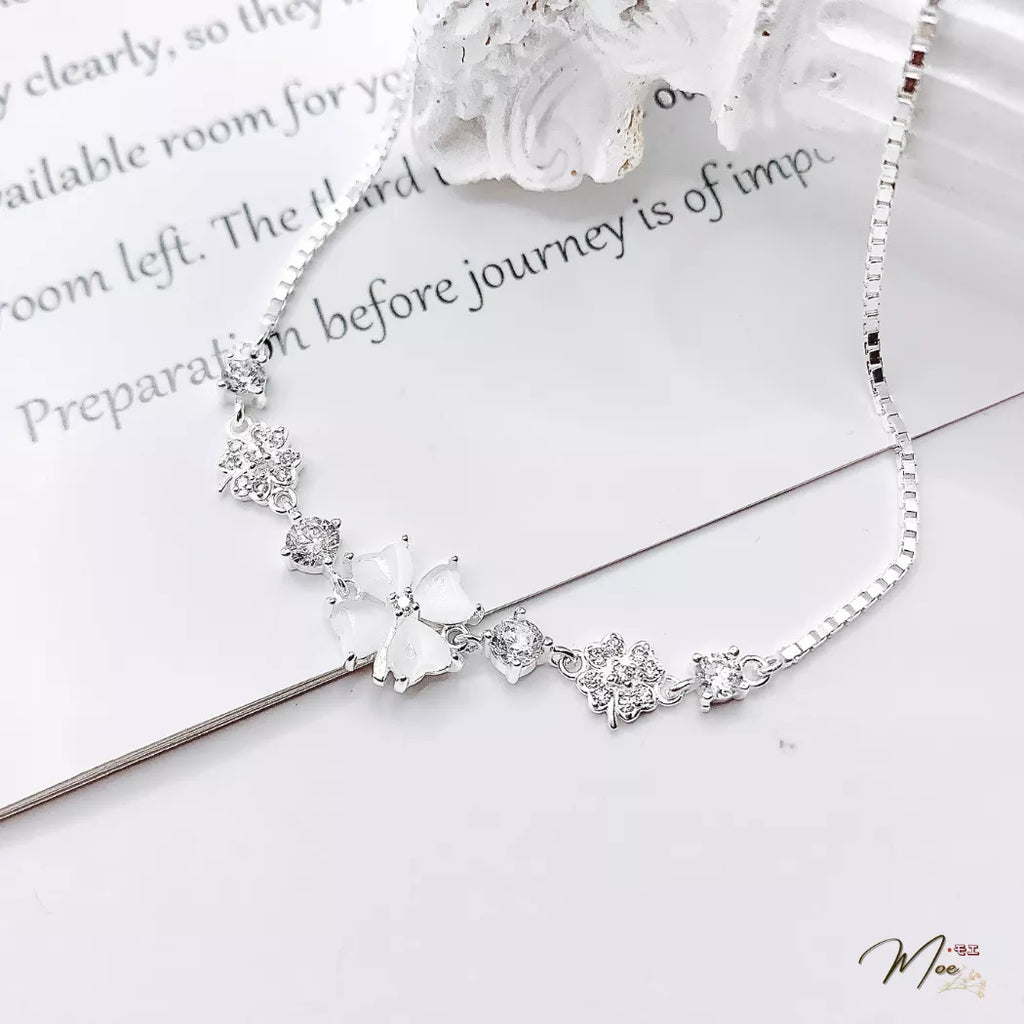 Lucky Four-Leaf Clover Quartz Gemstone Bracelet – S925 Silver