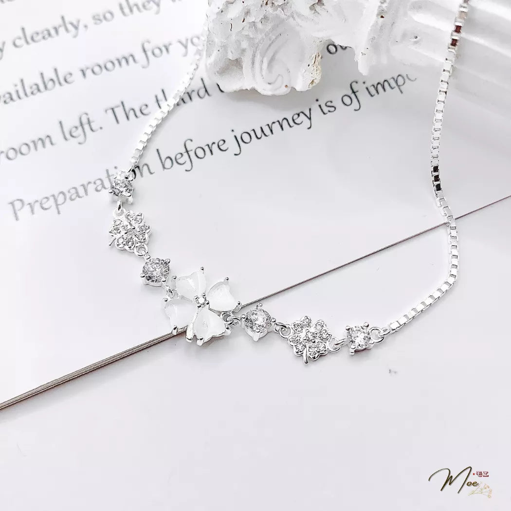 Lucky Four-Leaf Clover Quartz Gemstone Bracelet – S925 Silver