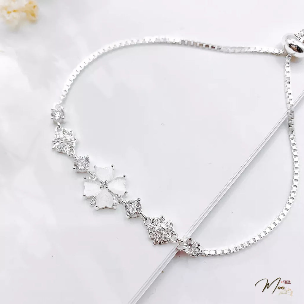 Lucky Four-Leaf Clover Quartz Gemstone Bracelet – S925 Silver