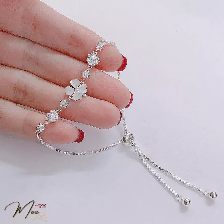 Lucky Four-Leaf Clover Quartz Gemstone Bracelet – S925 Silver